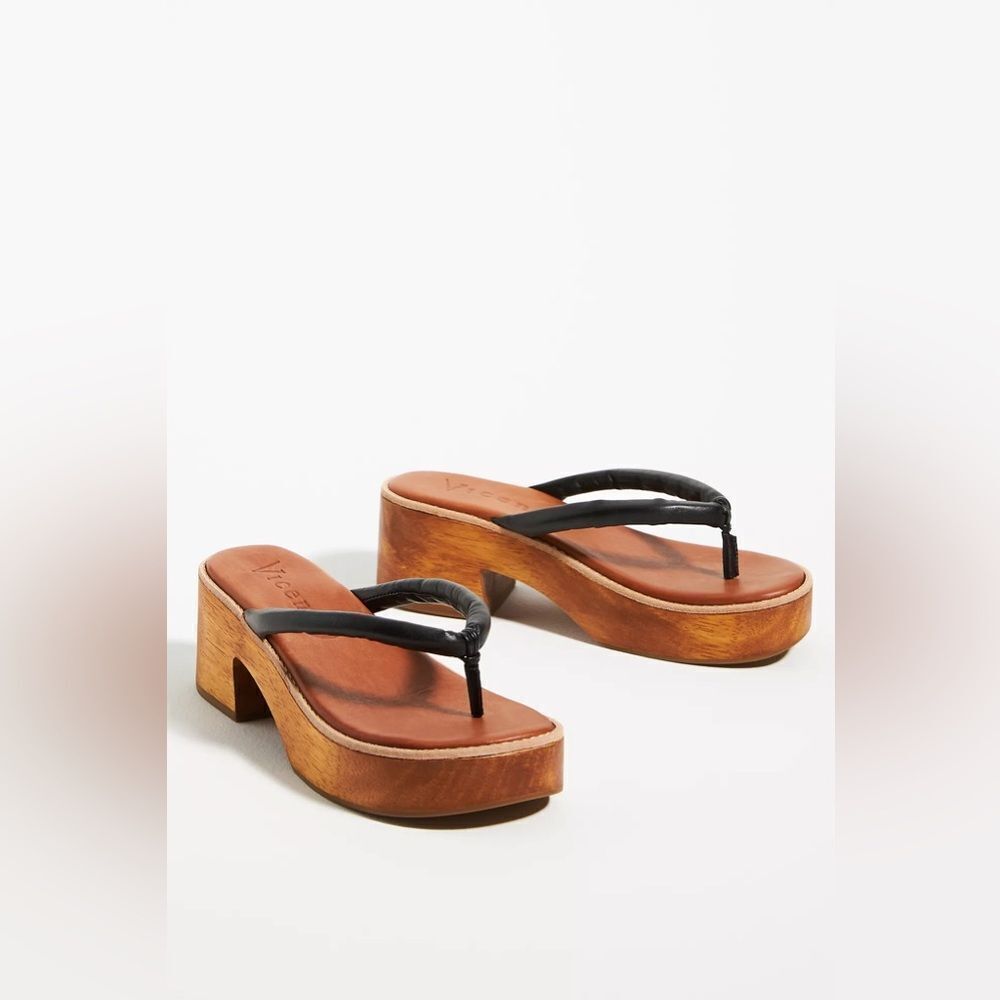 Anthropologie Vicenza Wooden Thong Heels